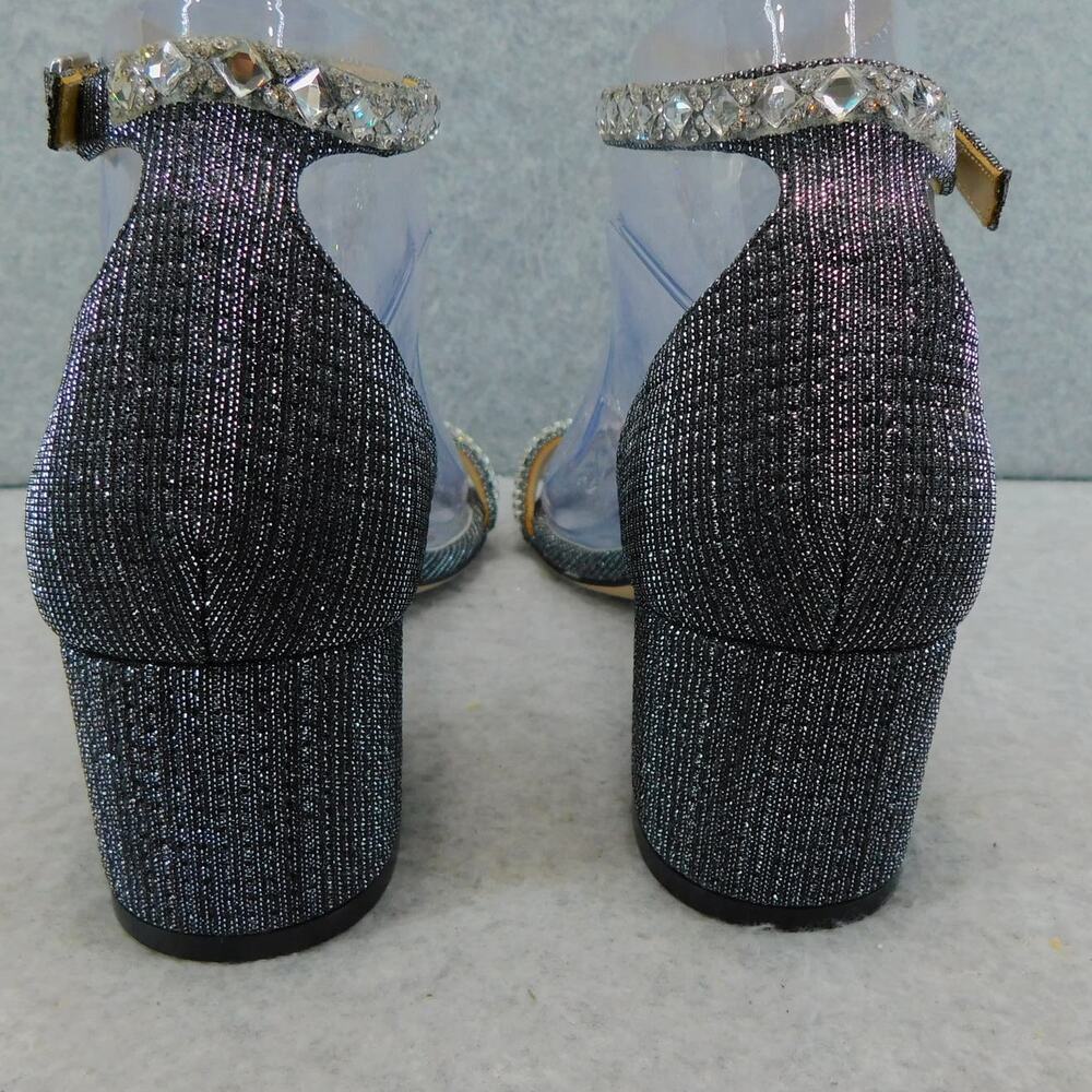 Badgley Mischka Womens Shoes Jeweled Strapped Pewter Open Toe Block Heel Size 7 - Picture 9 of 11